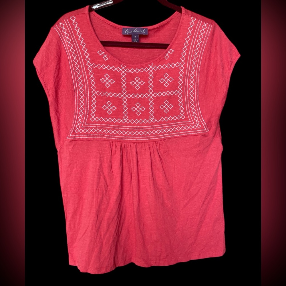 Gloria Vanderbilt Pink Embellished Cap Sleeve Blouse
